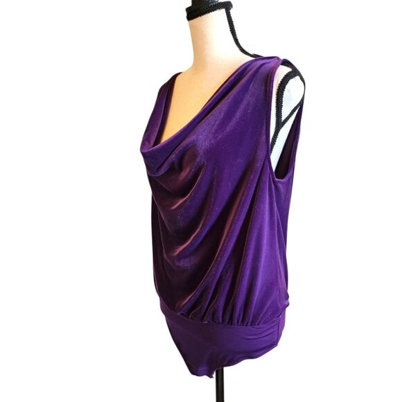 Express Deep Purple Velvet Draped Sleeveless Bodysuit, Sz. M - Picture 2 of 7